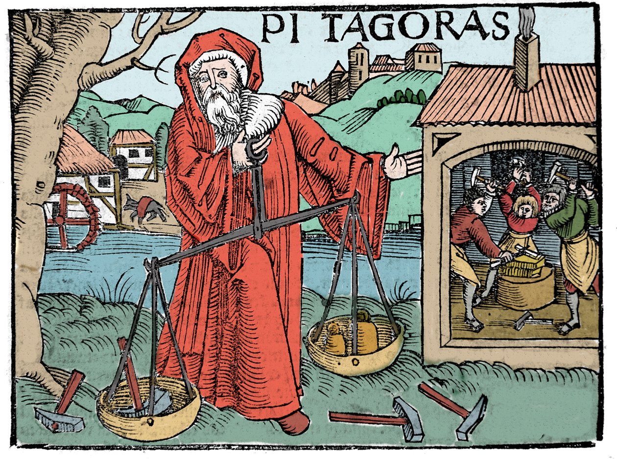 Ritratto di Pitagora - Pagina da "Compendiara musica" di Koswick 1516 da Unknown artist
