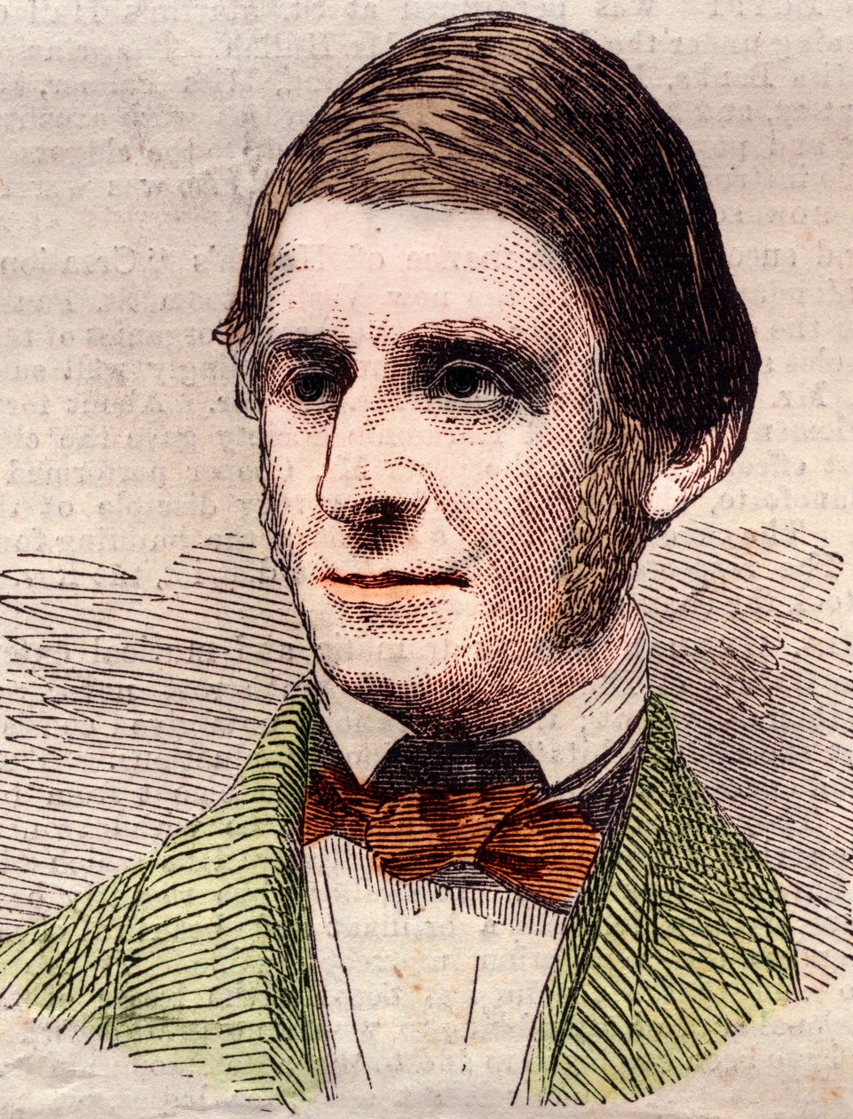 Ritratto di Ralph Waldo Emerson (1803-1882), saggista, filosofo, poeta americano. Incisione in "The Illustrated London News" del 20 marzo 1858 da Unknown artist