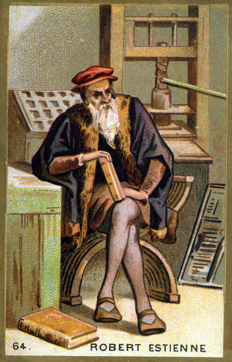 Ritratto di Robert I Estienne (1498 - 1559) umanista, editore e stampatore. Cromolitografia del XIX secolo da Unknown artist