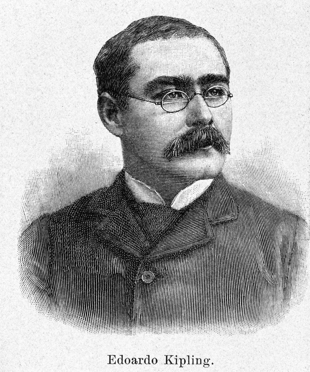 Ritratto di Rudyard Kipling (1865-1936), romanziere e poeta britannico, incisione XIX secolo da Unknown artist