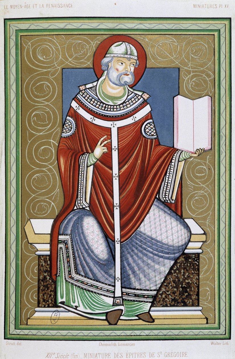 Ritratto di San Gregorio, chromo del XIX secolo da una miniatura delle Epistole di San Gregorio da Unknown artist