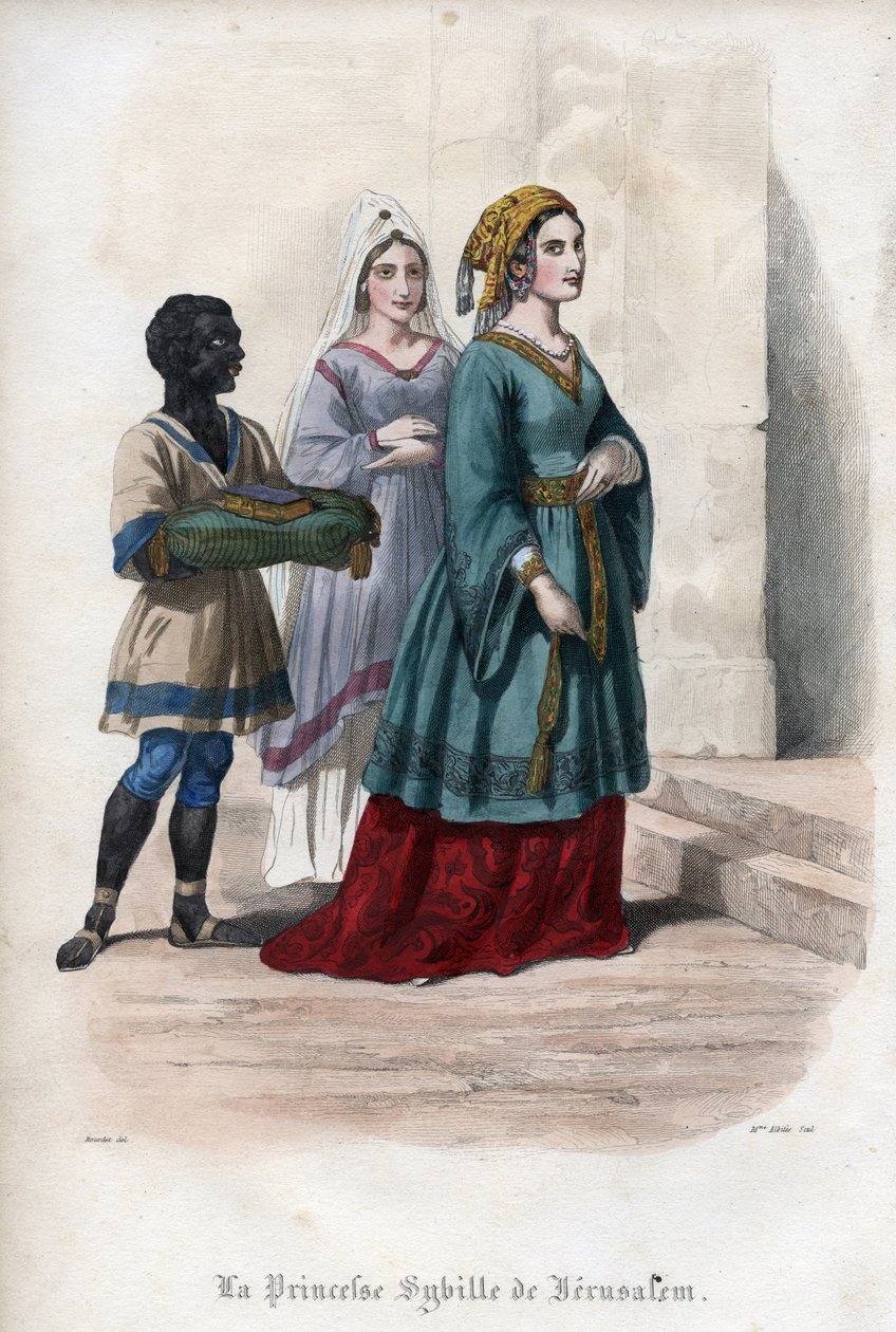 Ritratto di Sibilla di Gerusalemme (circa 1160-1190), Principessa poi Regina di Gerusalemme. Incisione del 1842 in "Histoire des popes" di Maurice Lachatre. Collezione privata. da Unknown artist