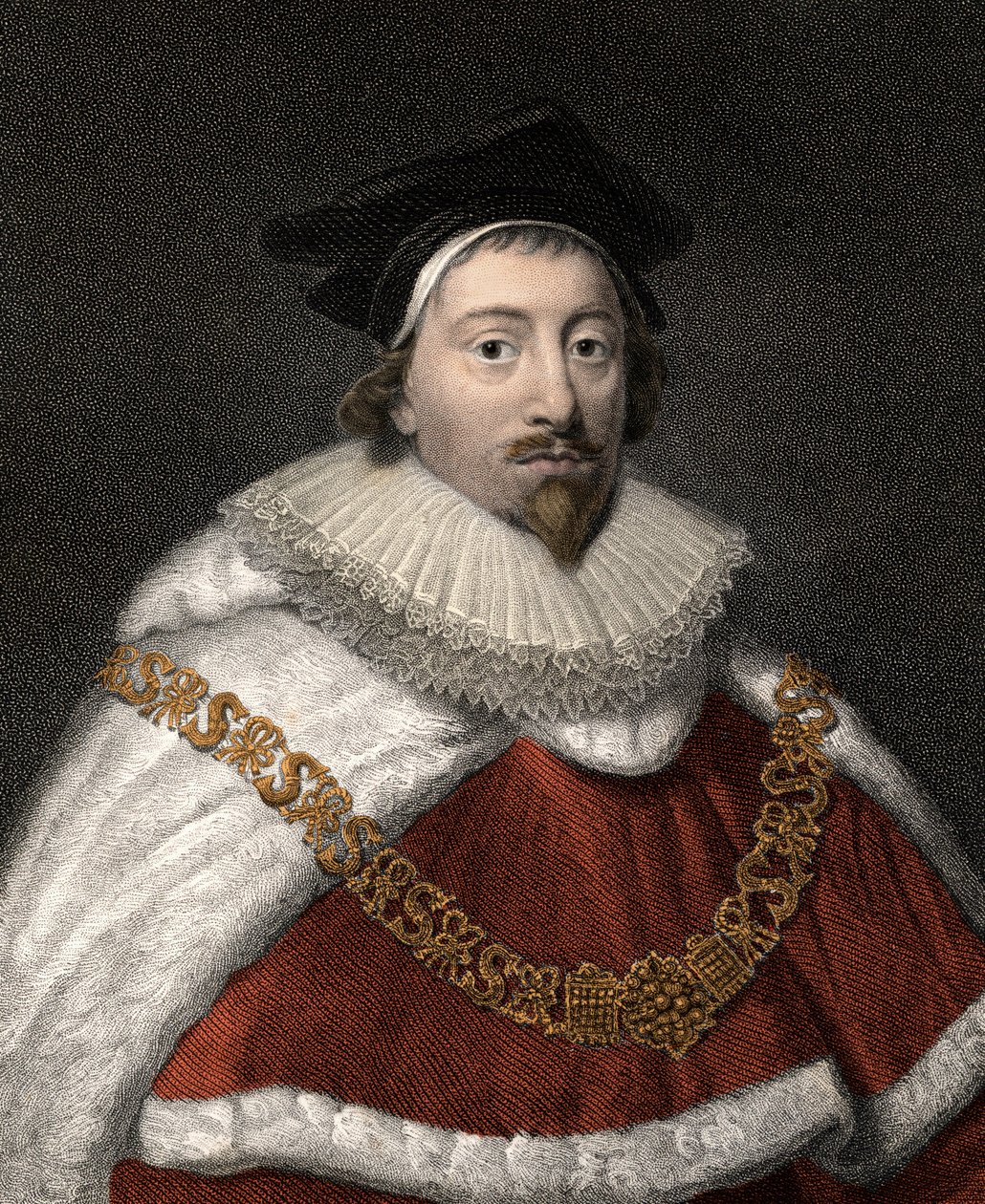 Ritratto di Sir Edward Coke (1552-1634), giurista inglese - Incisione a colori del XIX secolo da Unknown artist