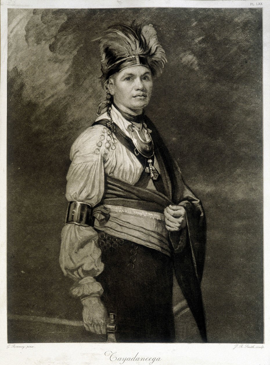 Ritratto di Tayadaneega (o Thayendanega), capo della tribù Mohawk (gruppo indiano nordamericano, membro della Federazione Irochese) da Unknown artist