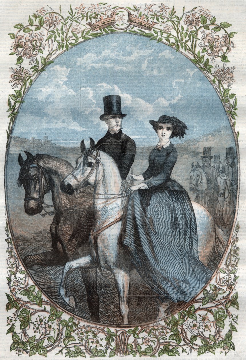 Ritratto delle Loro Altezze Reali Principessa Vittoria (1840-1901) (figlia della Regina Vittoria) e Principe Ereditario Federico Guglielmo di Prussia (1831-1888). Incisione del 1858 da Unknown artist