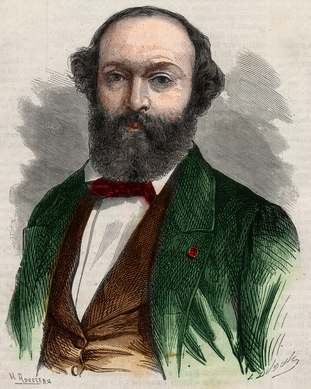 Ritratto di Théodore Rousseau (1812-1867), pittore francese. Incisione in "The Illustrous Universe" da Unknown artist