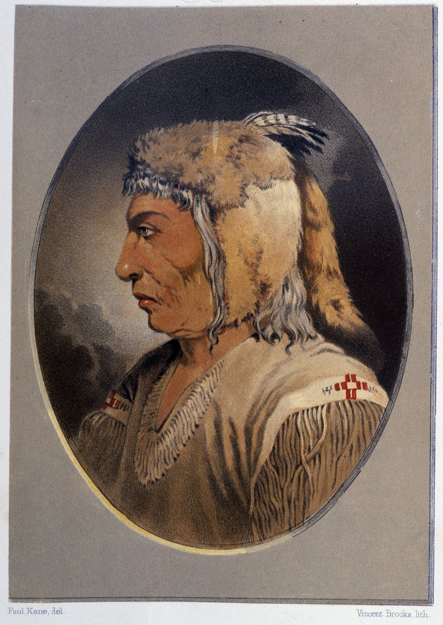Ritratto di un indiano: Man-Ce-Muckt - in "Wandering of an artist among the indians of north america" di Paul Kane, Longmans & Roberts, Londra da Unknown artist