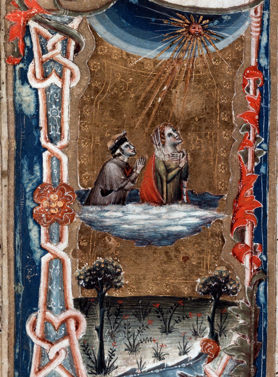 Ritratto del poeta italiano Dante Alighieri con Beatrice, nella Divina Commedia (miniatura) da Unknown artist