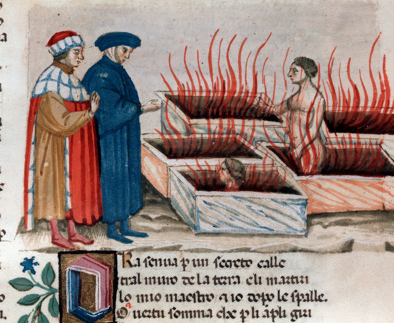 Ritratto del poeta italiano Dante Alighieri con Virgilio tra gli eretici come Farinata degli Uberti (canto 10 dell