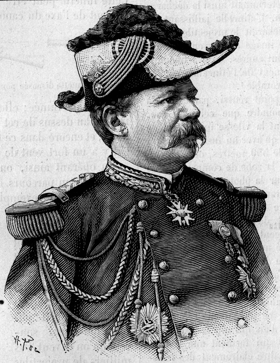 Ritratto del generale francese François Perrier (1833-1888). Incisione in "La Nature: revue des sciences et de leurs applications aux arts et à l