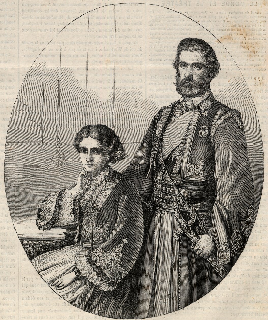 Ritratto del Principe di Serbia Michele III (1823-1868) e della Principessa Julie (1831-1919). Incisione in "L