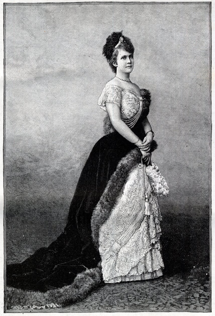 Ritratto della regina di Romania Elisabetta Pauline Ottilie Luise di Wied, conosciuta come Carmen Sylva (1843-1916), moglie del re Carlo I - incisione del 1893 da Unknown artist