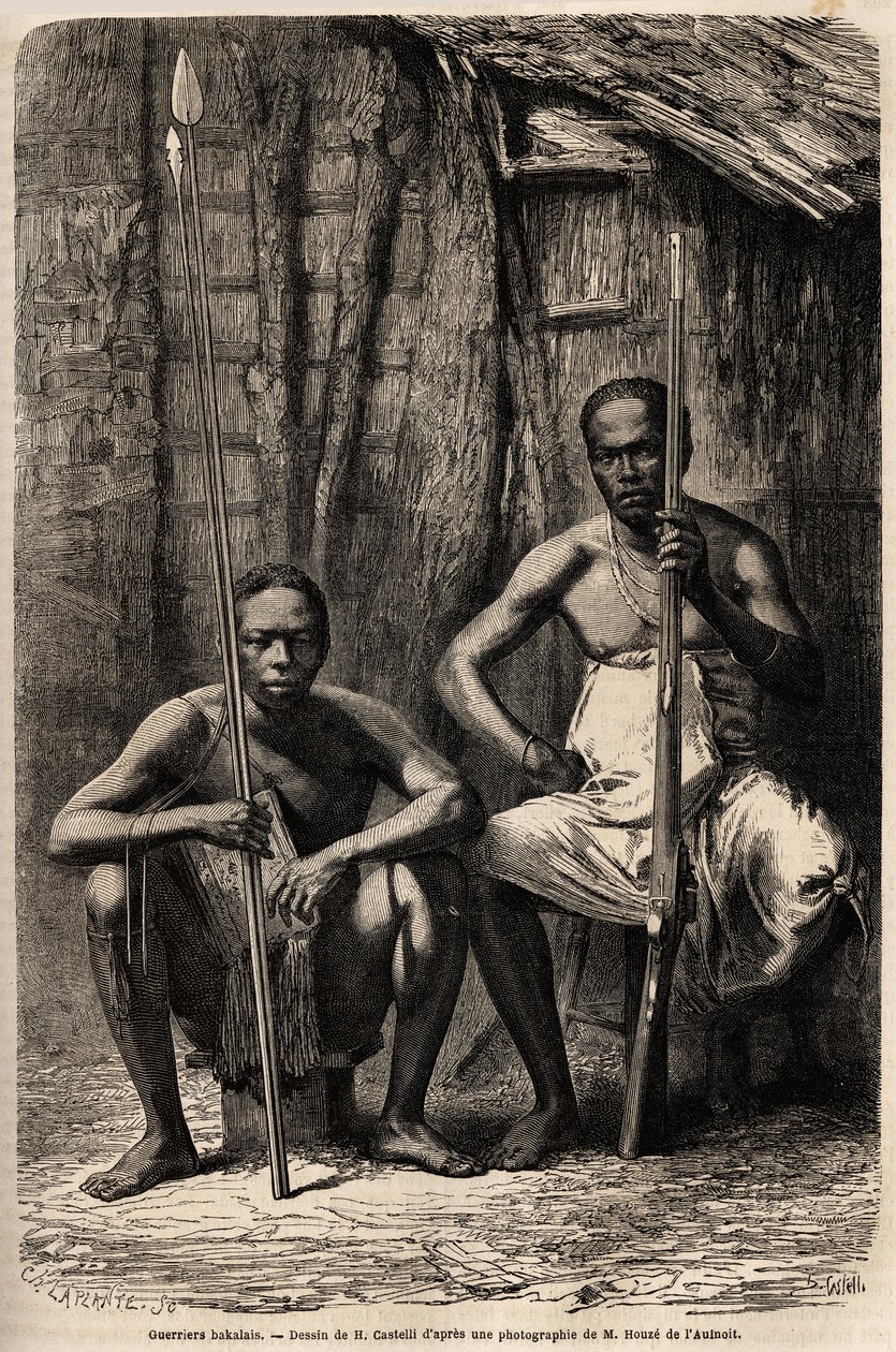 Ritratto di due guerrieri Bakali. Incisione in "Le tour du monde", a cura di Edouard Charton da Unknown artist
