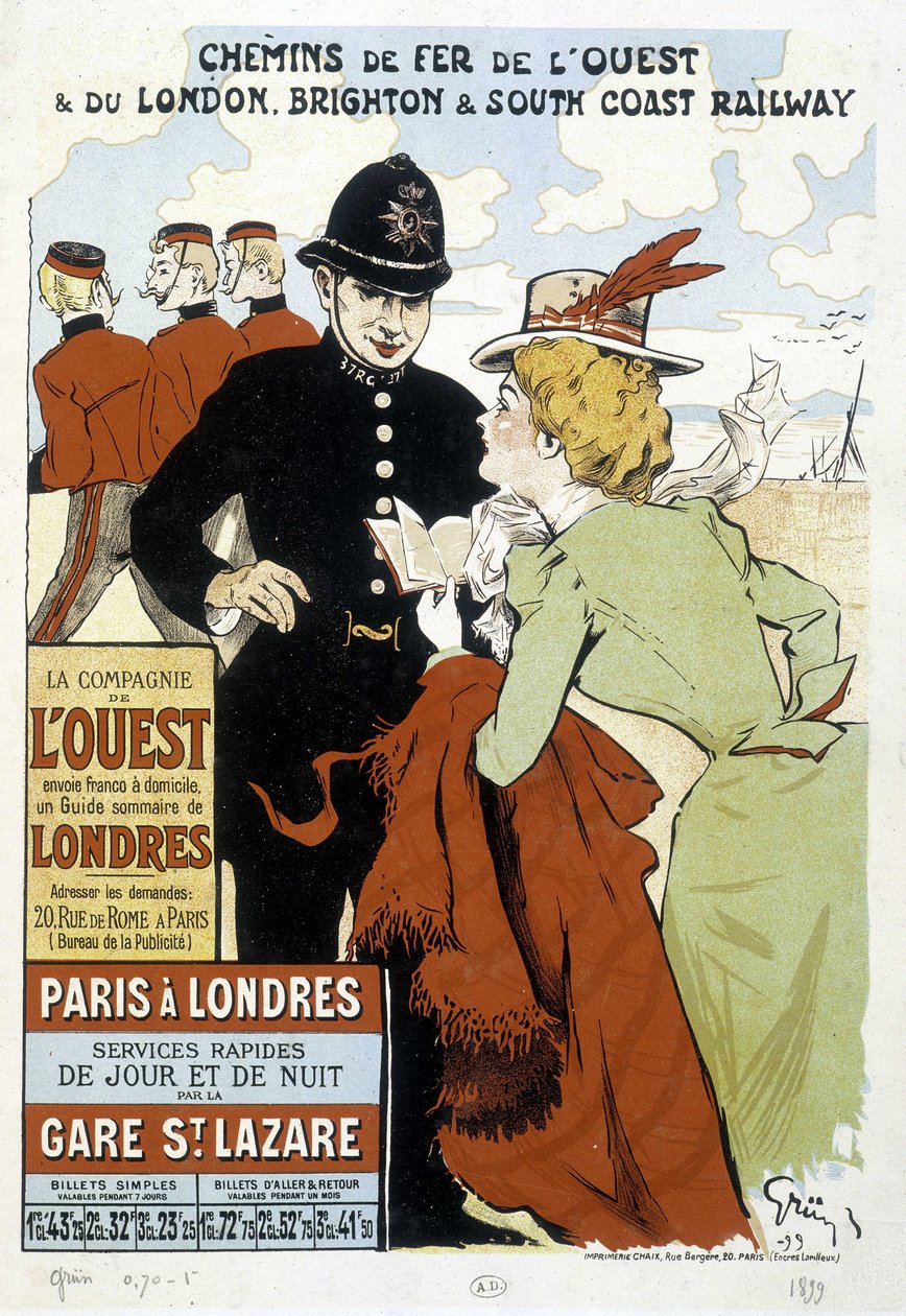 Poster della Ferrovia Occidentale e Ferrovia Parigi-Londra, di Grun da Unknown artist