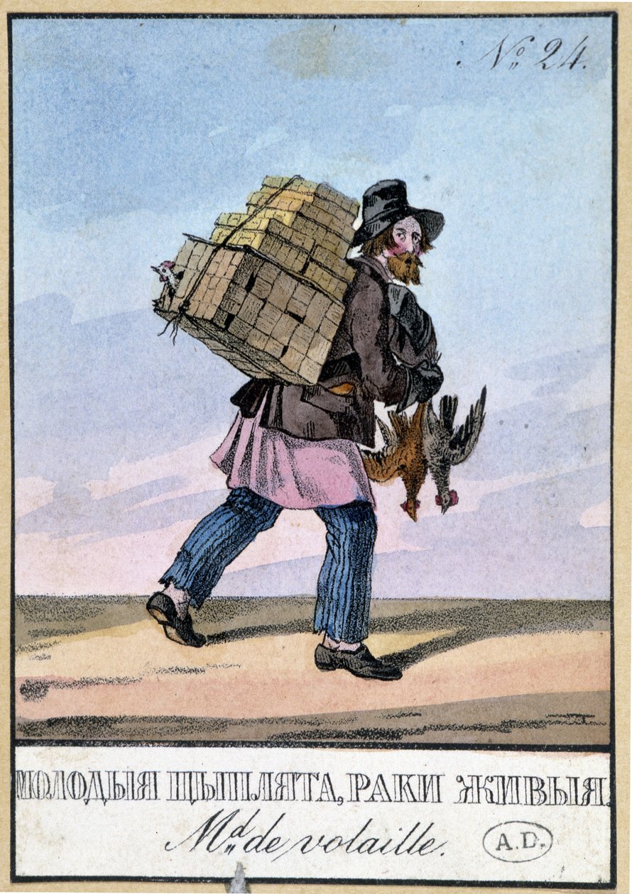 Commerciante di pollame - Incisione del XIX secolo da Unknown artist