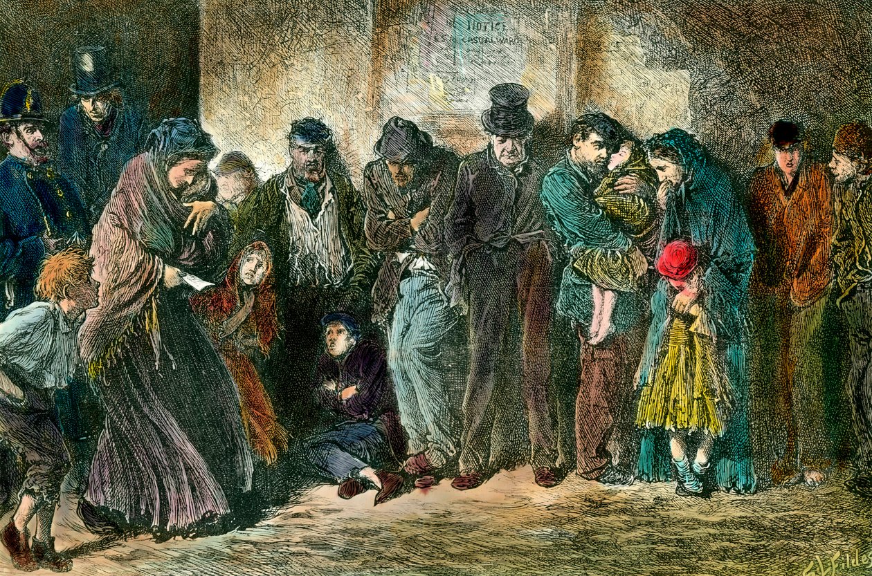 Povertà a Londra alla porta di un rifugio da Unknown artist