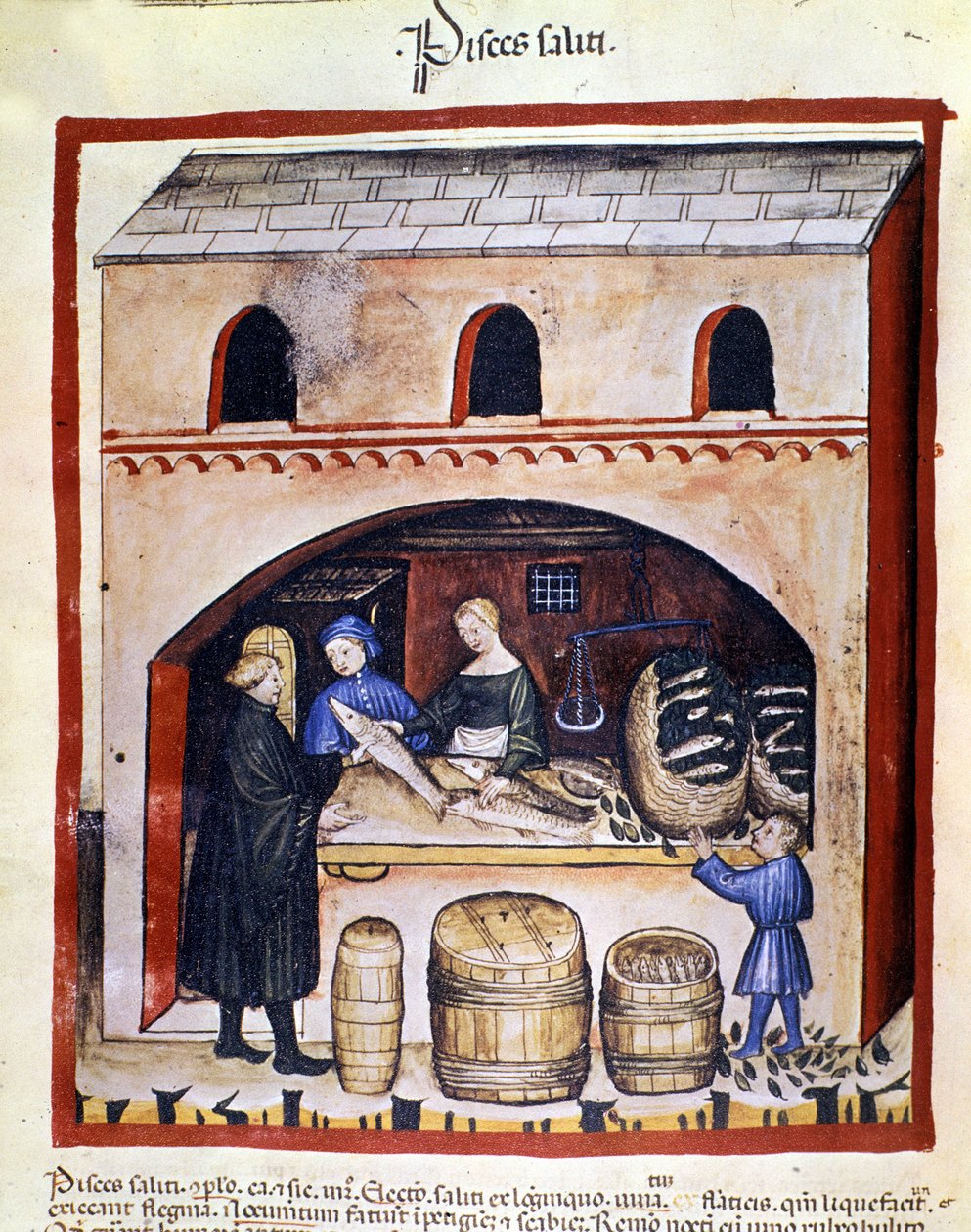 Preparazione del pesce sporco. Miniatura dal "Tacuinum sanitatis" da Unknown artist