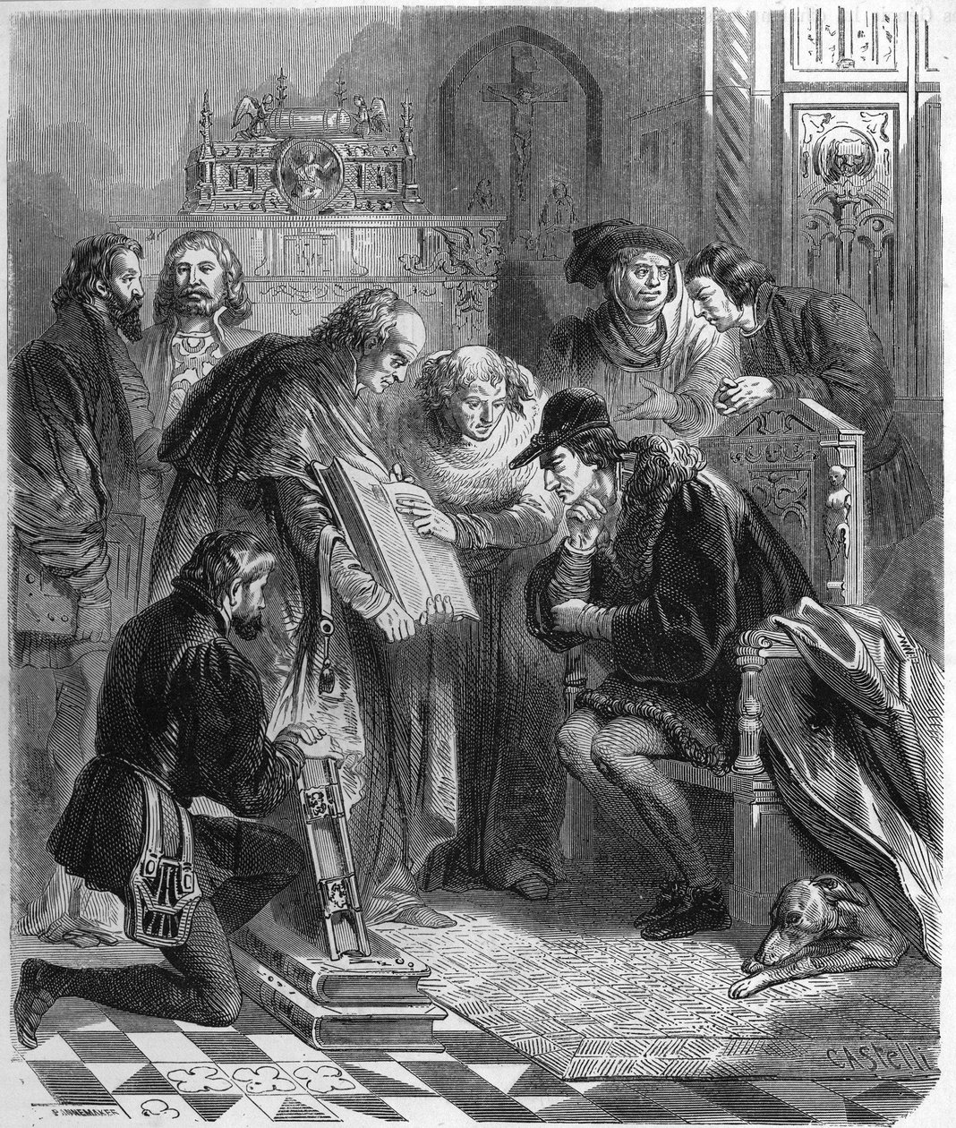 Presentazione della Bibbia stampata a Luigi XI (1423-1483), re di Francia. da Unknown artist