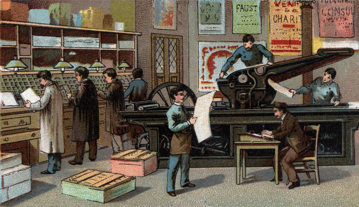Stampa in Francia nel XIX secolo. Cromolitografia della fine del XIX secolo da Unknown artist