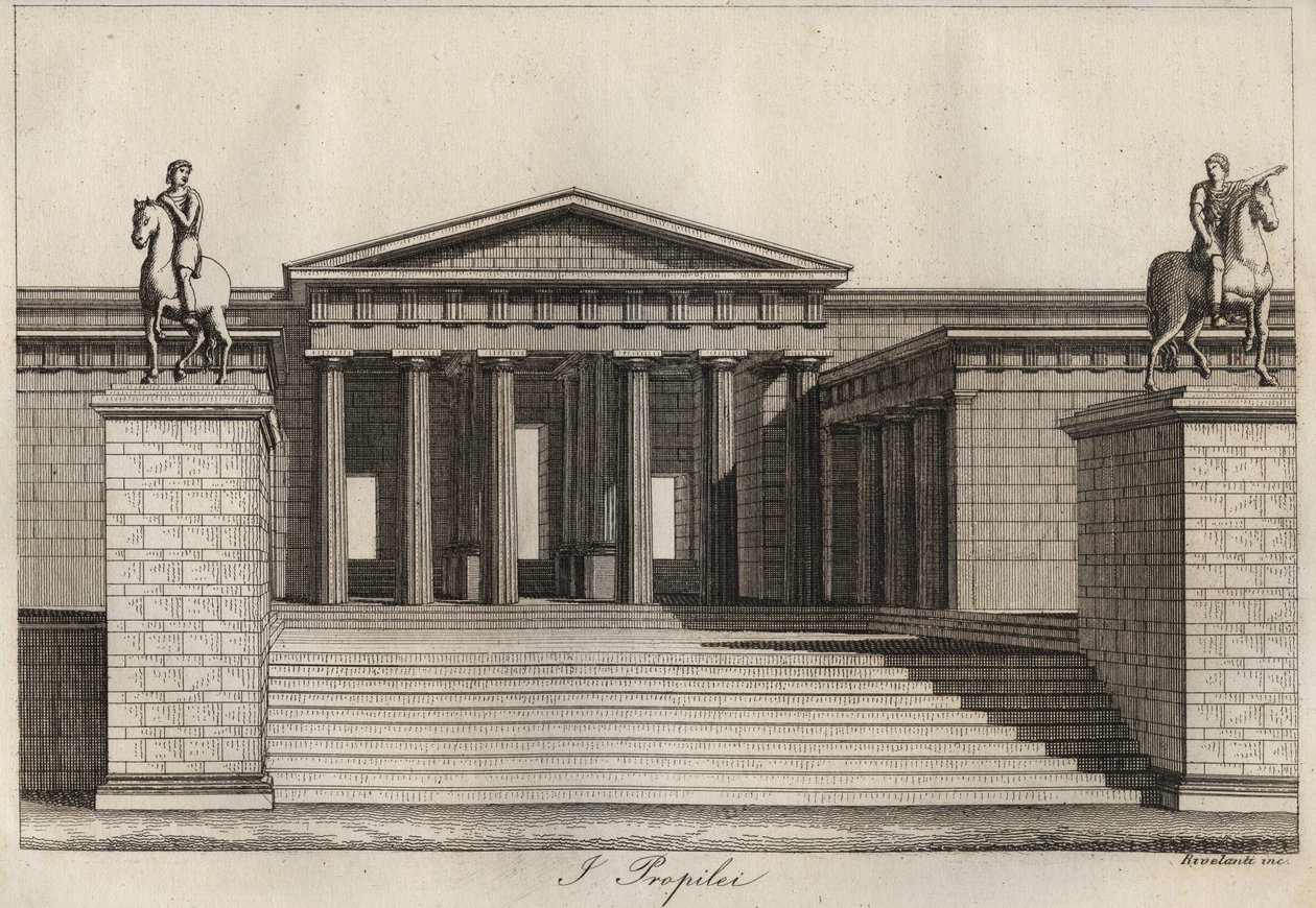 Propilei (Propilei) (acropoli di Atene) incisione da “Usi e Costumi di Tutti i Popoli dell