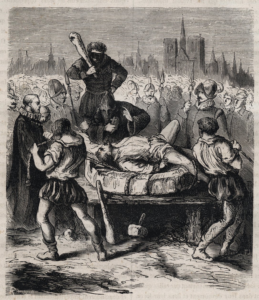 Punizione di Francois Ravaillac, assassino del re Enrico IV, a Place de Greve a Parigi nel 1610 - Incisione del 1879 in 