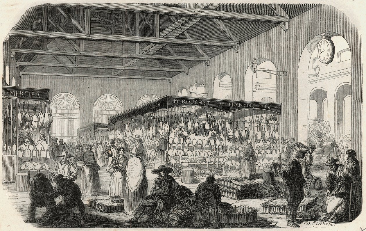 Quai des Augustins: Marche de la Vallee - Incisione in "Tableau-de-Paris" di Edmond Texier da Unknown artist