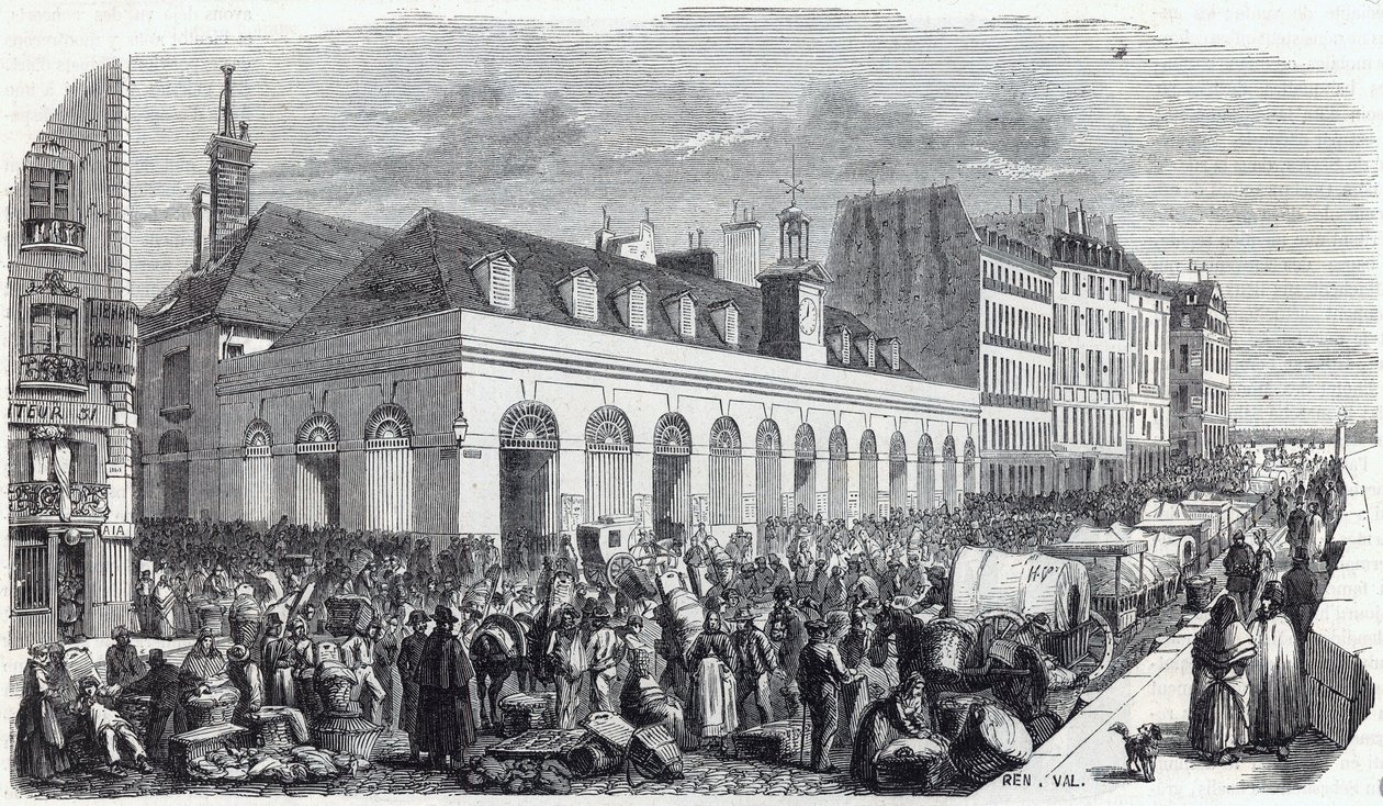 Quai des Augustins: Marche de la Vallee - Incisione in "Tableau-de-Paris" di Edmond Texier da Unknown artist