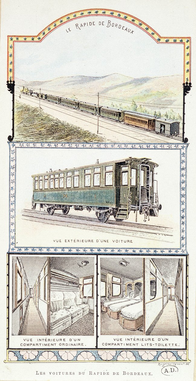 Ferrovie di Orléans: vedute esterne e interne delle carrozze rapide di Bordeaux da Unknown artist