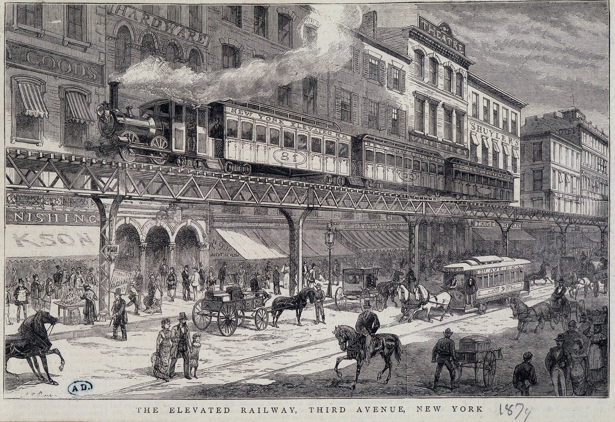 Ferrovia sopraelevata sulla 3rd Avenue, New York da Unknown artist