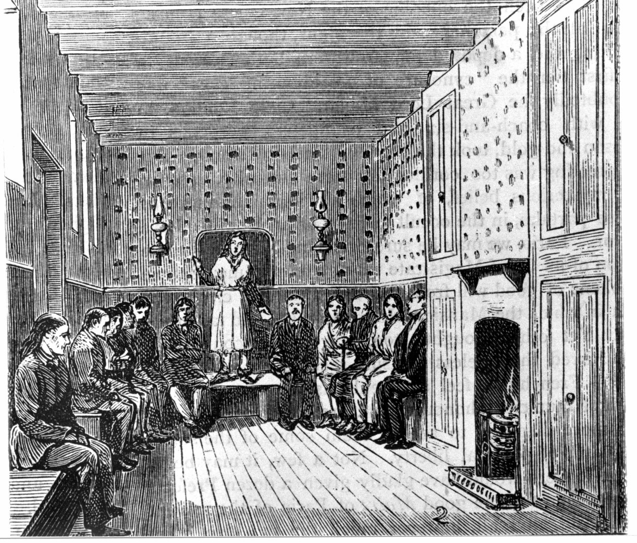 Incontro religioso degli Shakers americani. Incisione del XIX secolo da Unknown artist