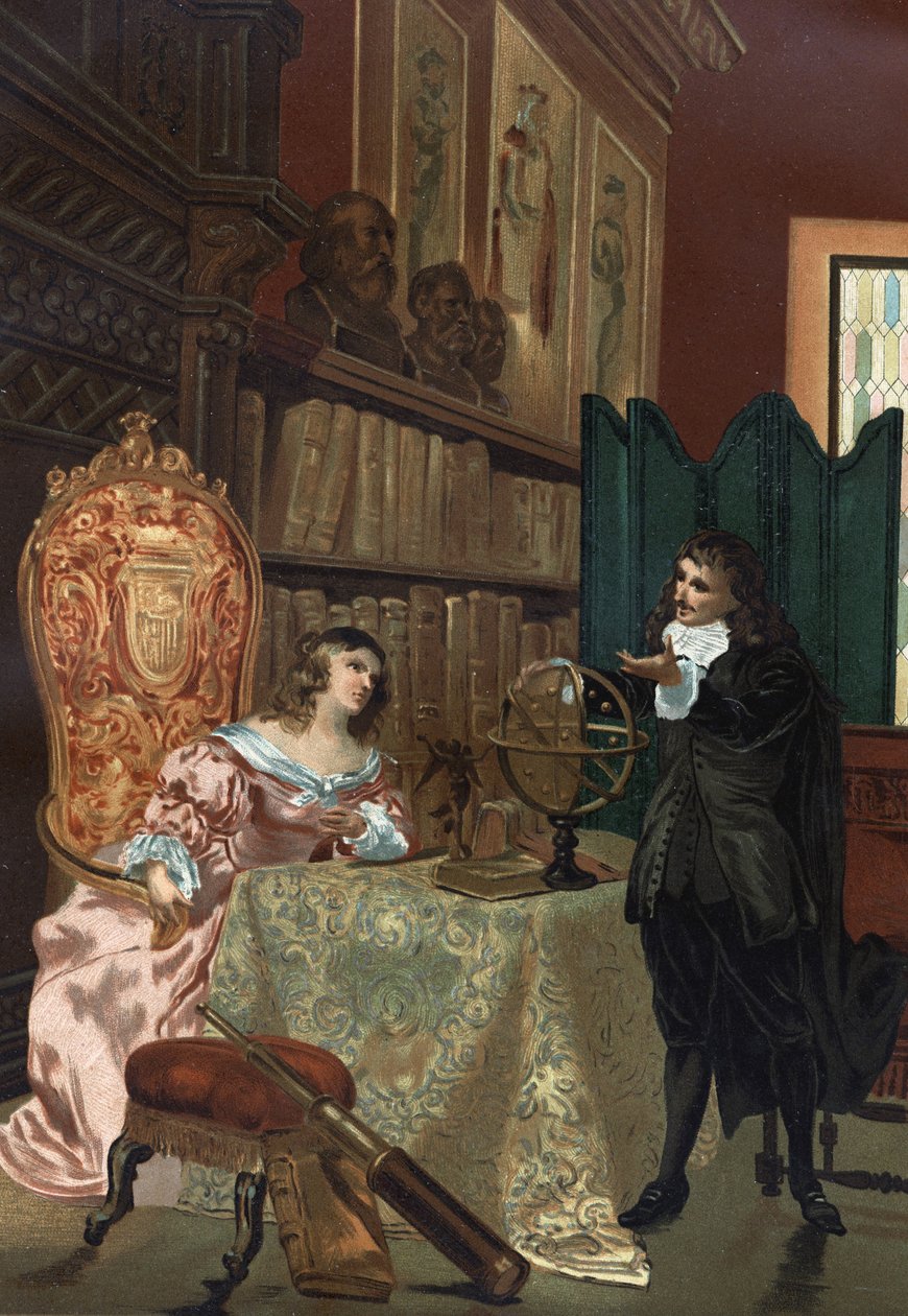 René Descartes (1596-1650) che dà lezioni di filosofia alla regina Cristina di Svezia (1626-1689), circa 1649-1650 da Unknown artist