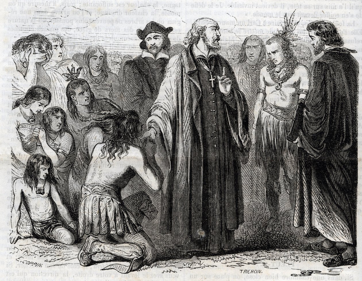 Rappresentazione di Bartolomé de las Casas (1484-1566) sacerdote domenicano, missionario con gli indiani (Ritratto di Bartolomé de las Casas, frate domenicano e protettore degli indiani - incisione del 1860) da Unknown artist