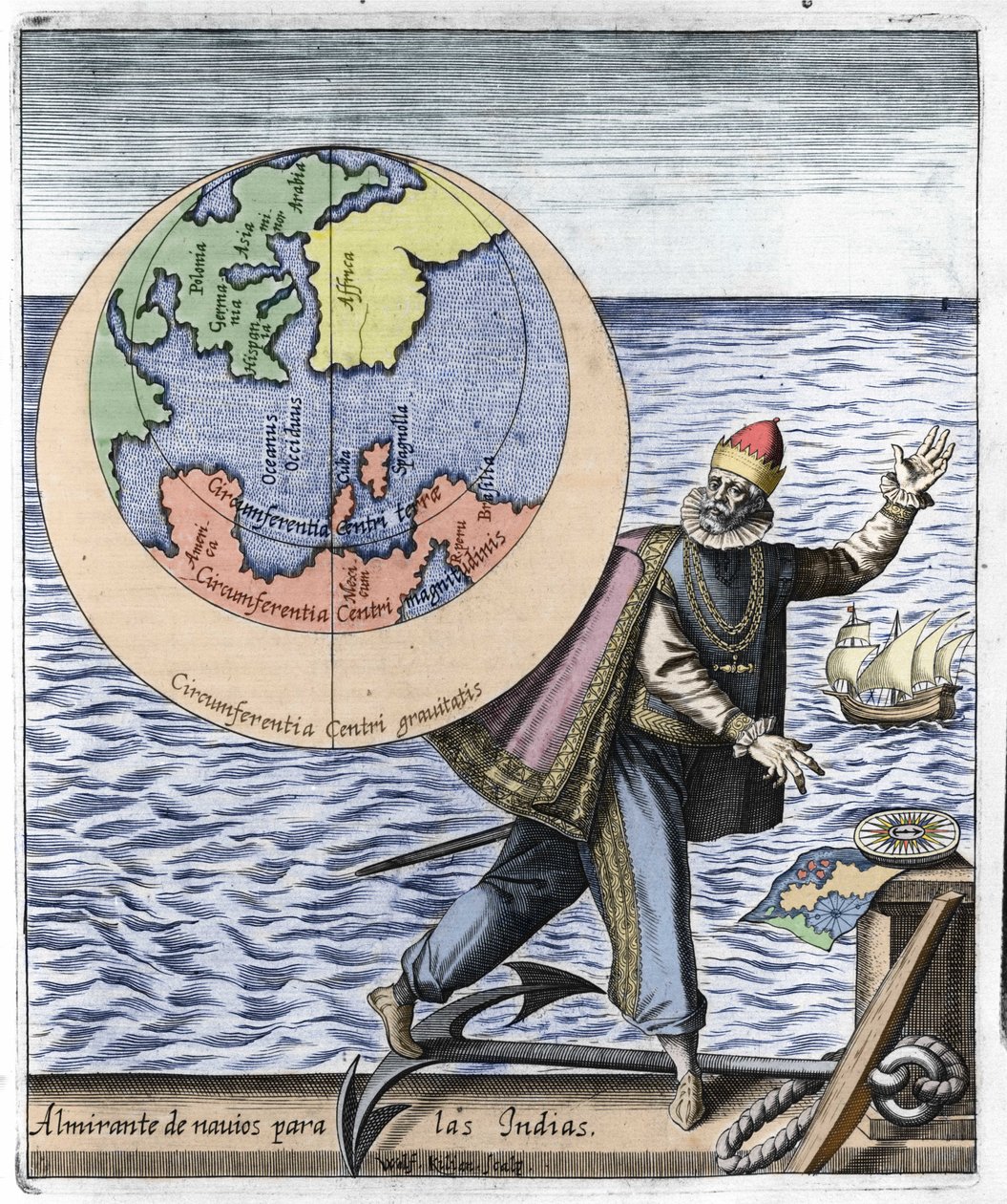 Rappresentazione di Cristoforo Colombo (1451-1506) - in "Nova Tipus Transacto Navigatio Novi Orbi" di Philoponus Honorius da Unknown artist