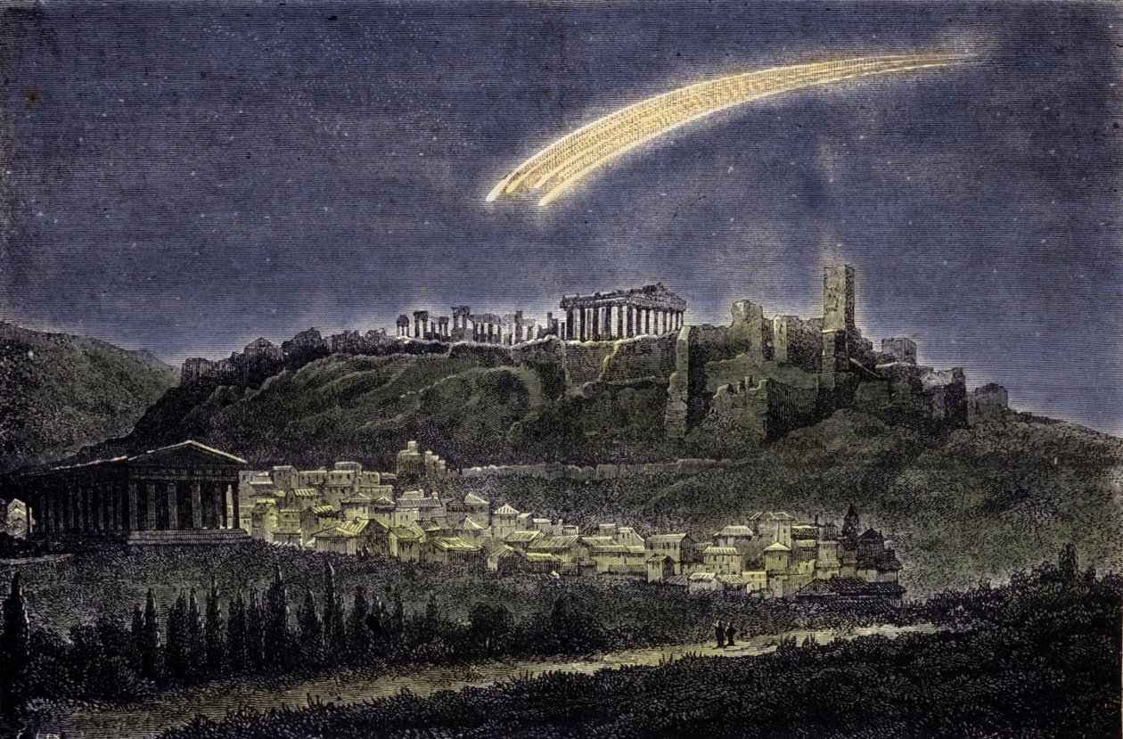 Rappresentazione di una cometa sopra la città di Atene nel 1878 da Unknown artist