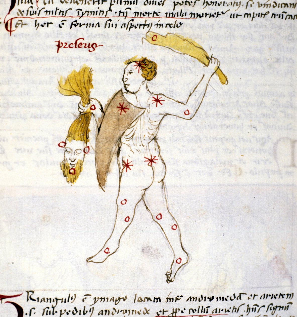 Rappresentazione della costellazione di Bouvier (Botes) Il cacciatore Botes tiene in mano i capelli di Berenice. Miniatura da "Astronomica" di Biasino da Parma (Blaise de Parma) (1425-1457) da Unknown artist
