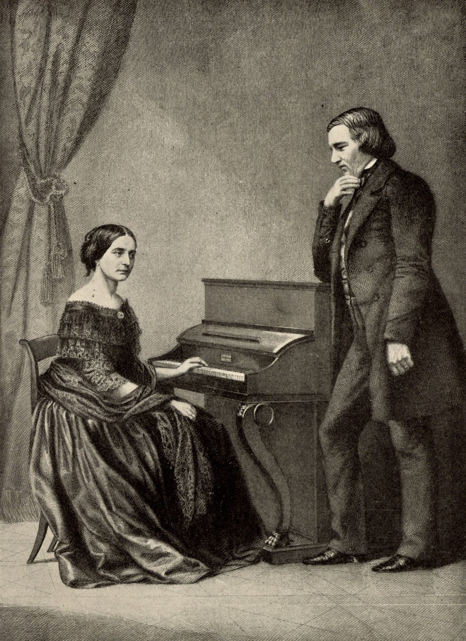 Robert Schumann (1810-1856) con la moglie (stampa) da Unknown artist