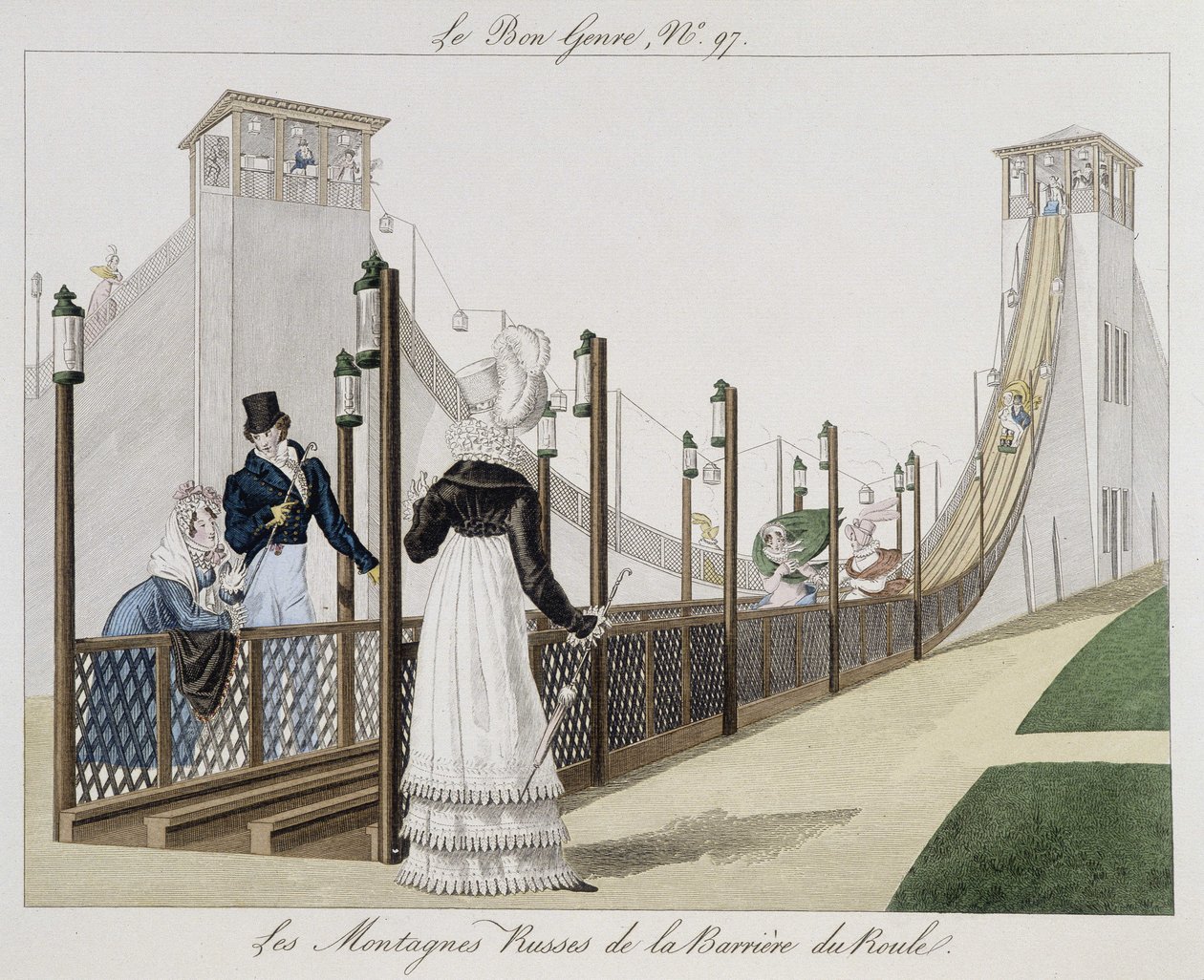 Montagne russe alla Barriere du Roule, inizio XIX secolo - in "Le Bon Genre", n. 97 da Unknown artist
