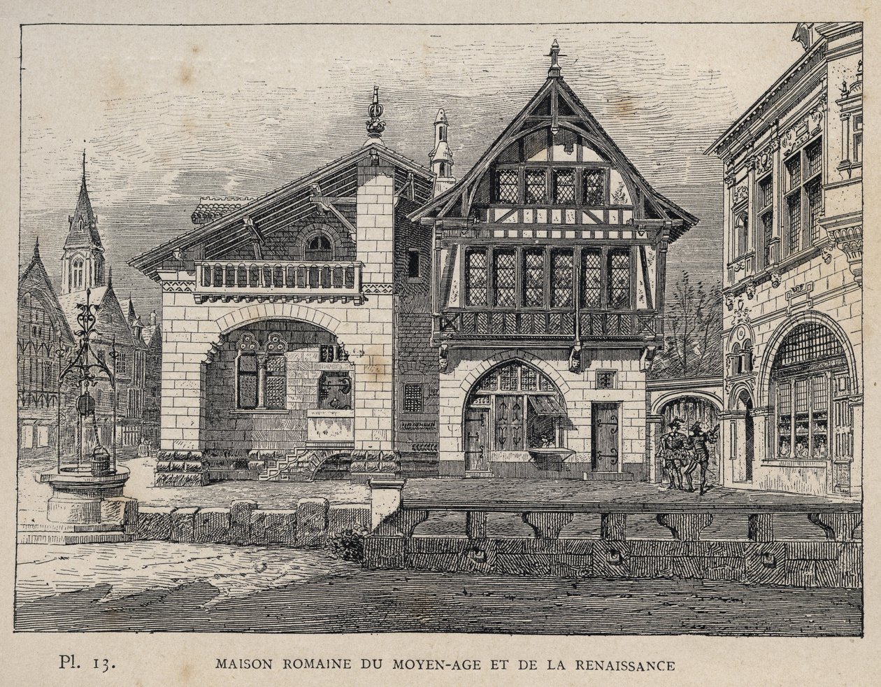 Casa romana del Medioevo e Rinascimento - incisione del 1889 in 