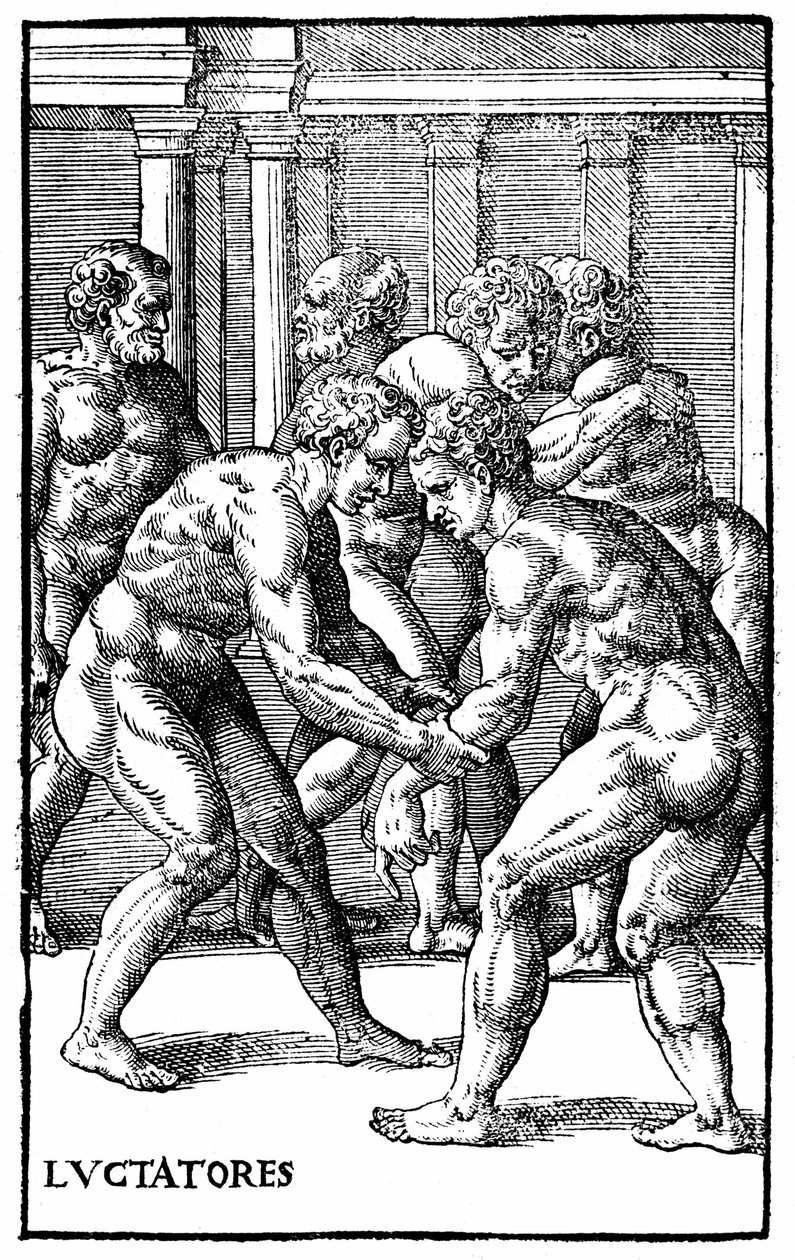 Lottatori romani - in "Hieronymi Mercurialis de Arte Gymnastica", edizione di Venezia da Unknown artist