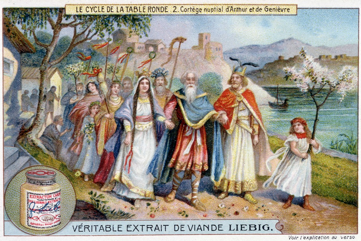 Ciclo della tavola rotonda (2): Processione nuziale di Re Artù e Ginevra, Cromolitografia Liebig, XIX secolo da Unknown artist