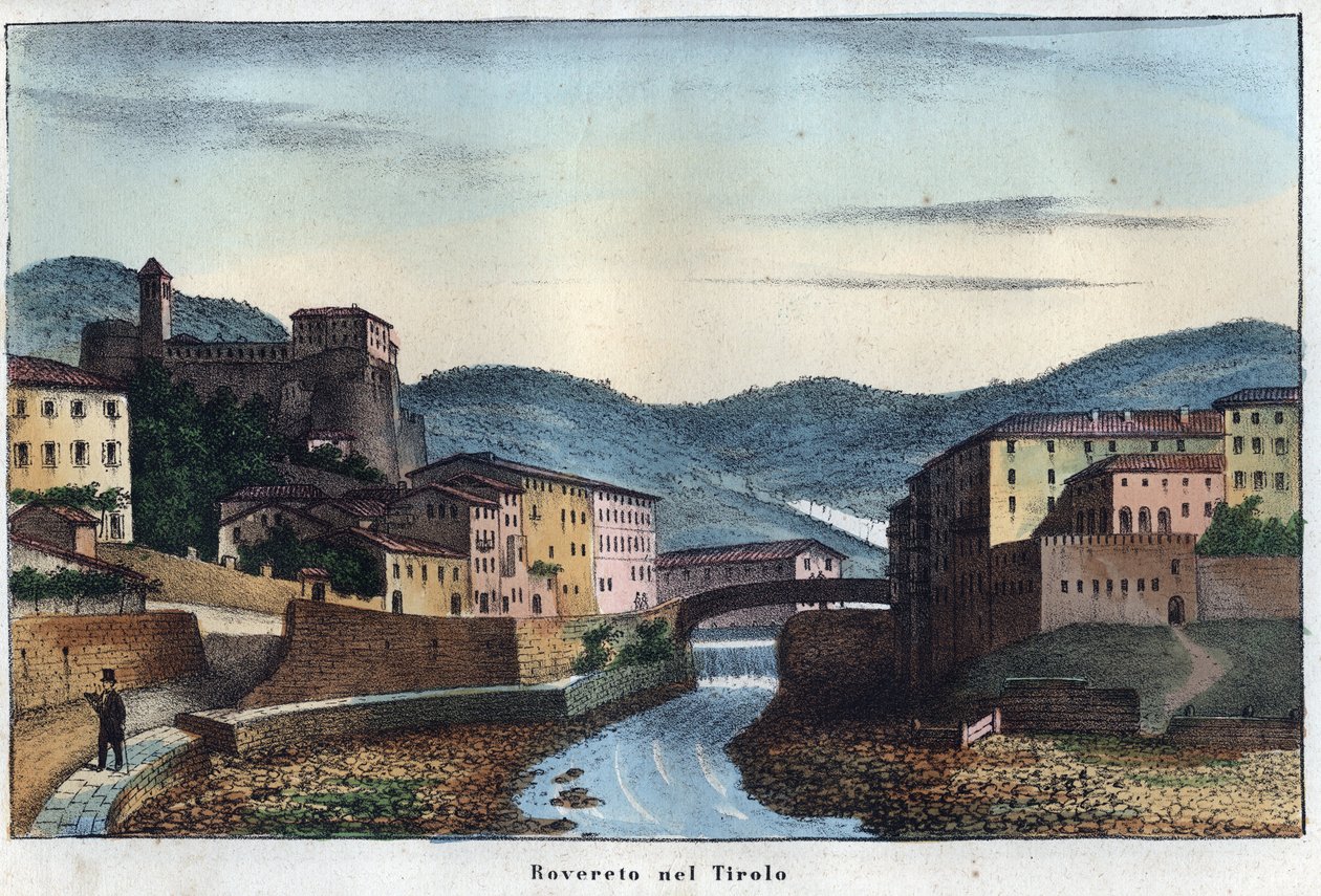 Rovereto città in Trentino nel nord Italia - XIX secolo - incisione da 