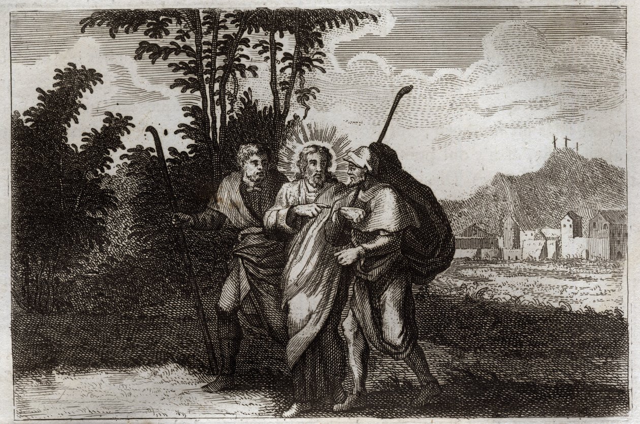 Bibbia di Royaumont, Nuovo Testamento: Discepoli di Emmaus. I due discepoli di Emmaus incontrano il Cristo risorto. Illustrazione del 1811 da Unknown artist