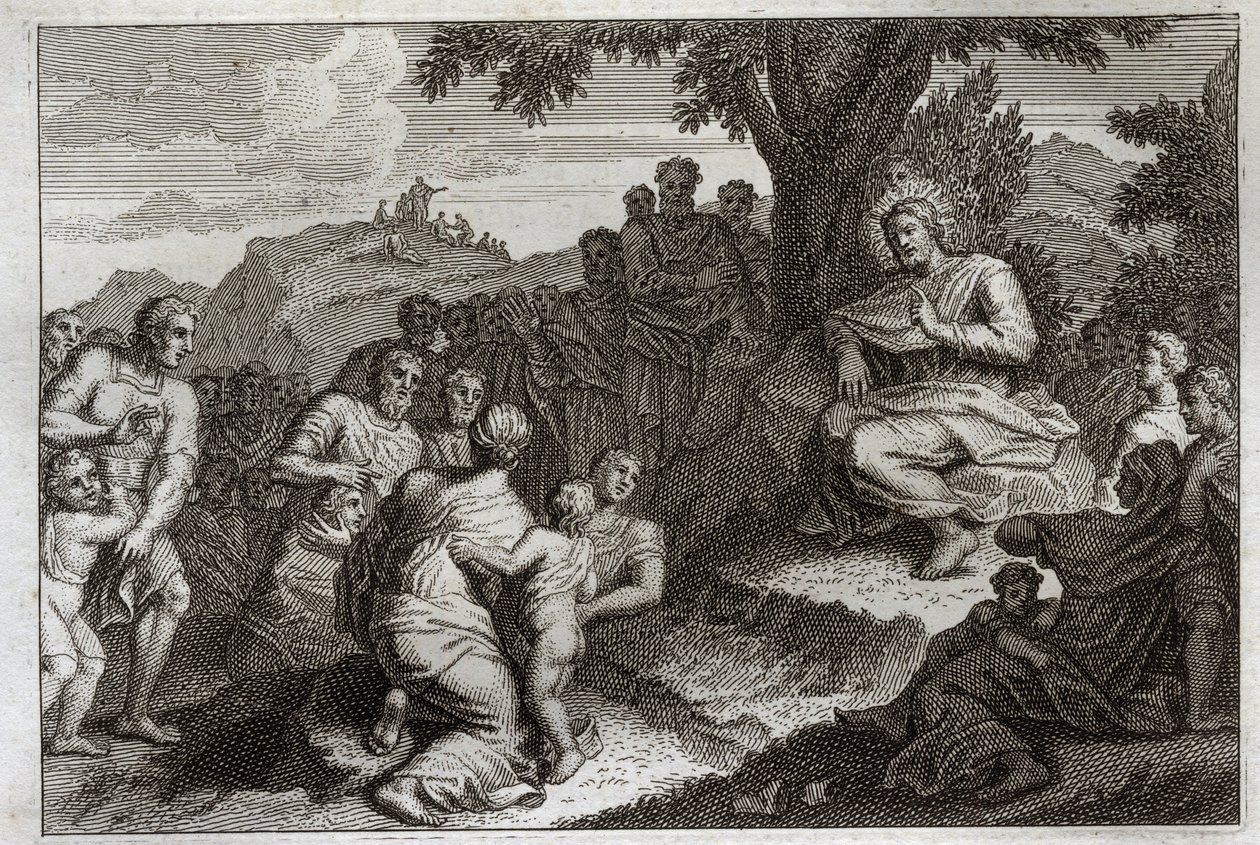 Bibbia di Royaumont, Nuovo Testamento: Sermone della montagna. Gesù Cristo sceglie dodici apostoli tra i suoi discepoli e pronuncia il Sermone della Montagna. Illustrazione del 1811. da Unknown artist