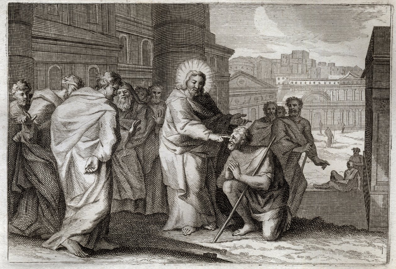 Bibbia di Royaumont, Nuovo Testamento: Gesù Cristo guarisce miracolosamente i ciechi. Illustrazione del 1811 da Unknown artist
