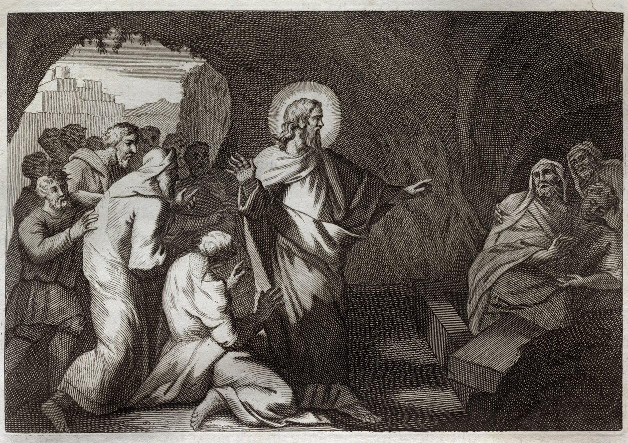 Bibbia di Royaumont, Nuovo Testamento: La resurrezione di Lazzaro da parte di Gesù Cristo. Illustrazione del 1811 da Unknown artist
