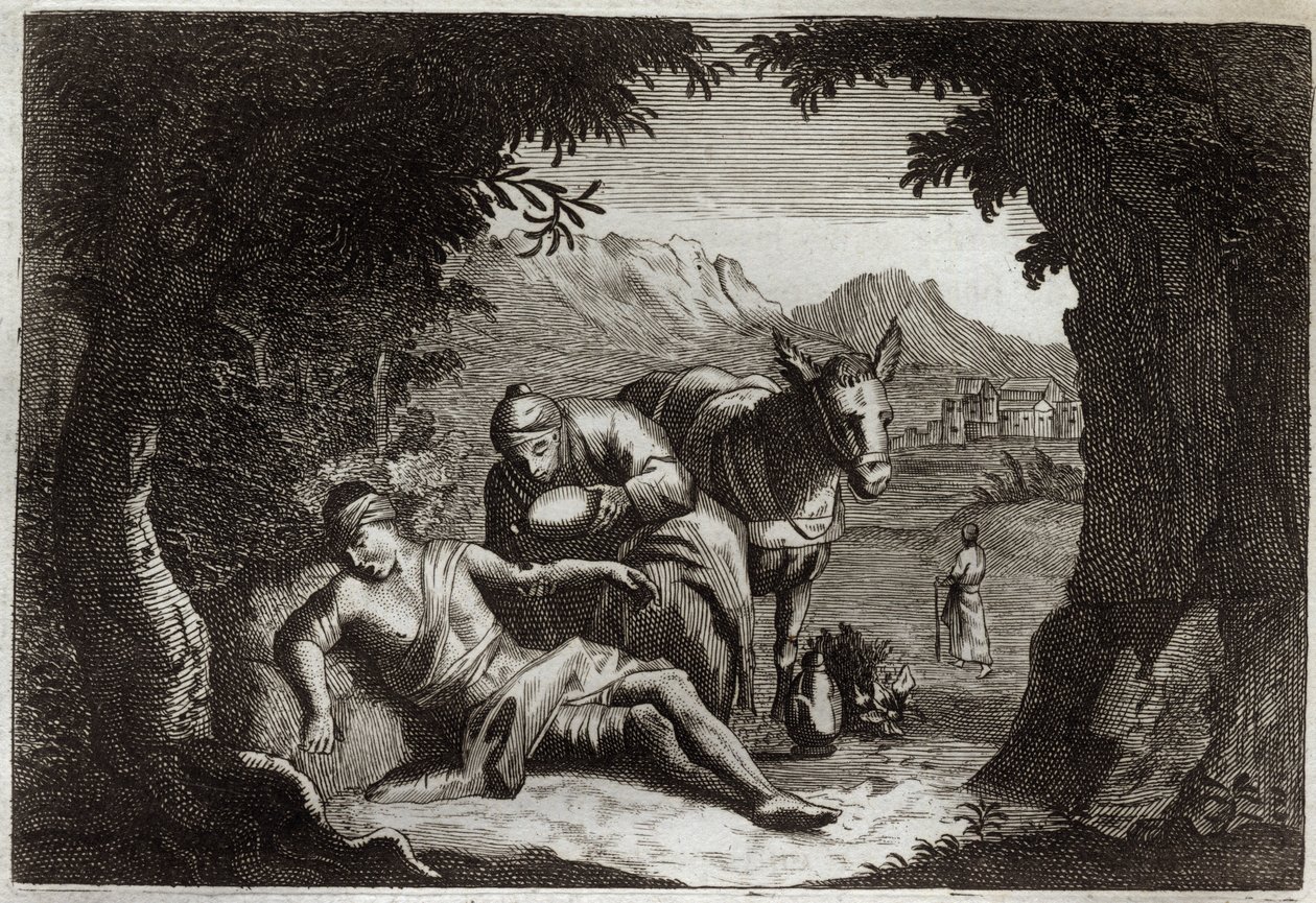 Bibbia di Royaumont, Nuovo Testamento: La parabola del Buon Samaritano. Il Samaritano si ferma per soccorrere l