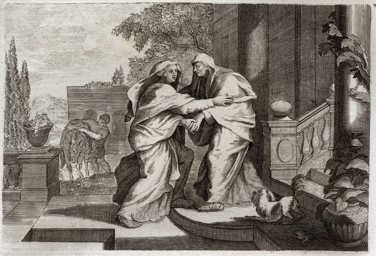 Bibbia di Royaumont, Nuovo Testamento: Visitazione. La Beata Vergine Maria visita sua cugina Elisabetta. Illustrazione del 1811 da Unknown artist