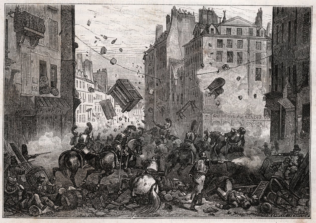 Rue Saint-Antoine durante le Trois-Glorieuses (luglio 1830) - Rivoluzione del 1830 combattimenti sulle barricate in Rue Saint-Antoine nel 1830 da Unknown artist