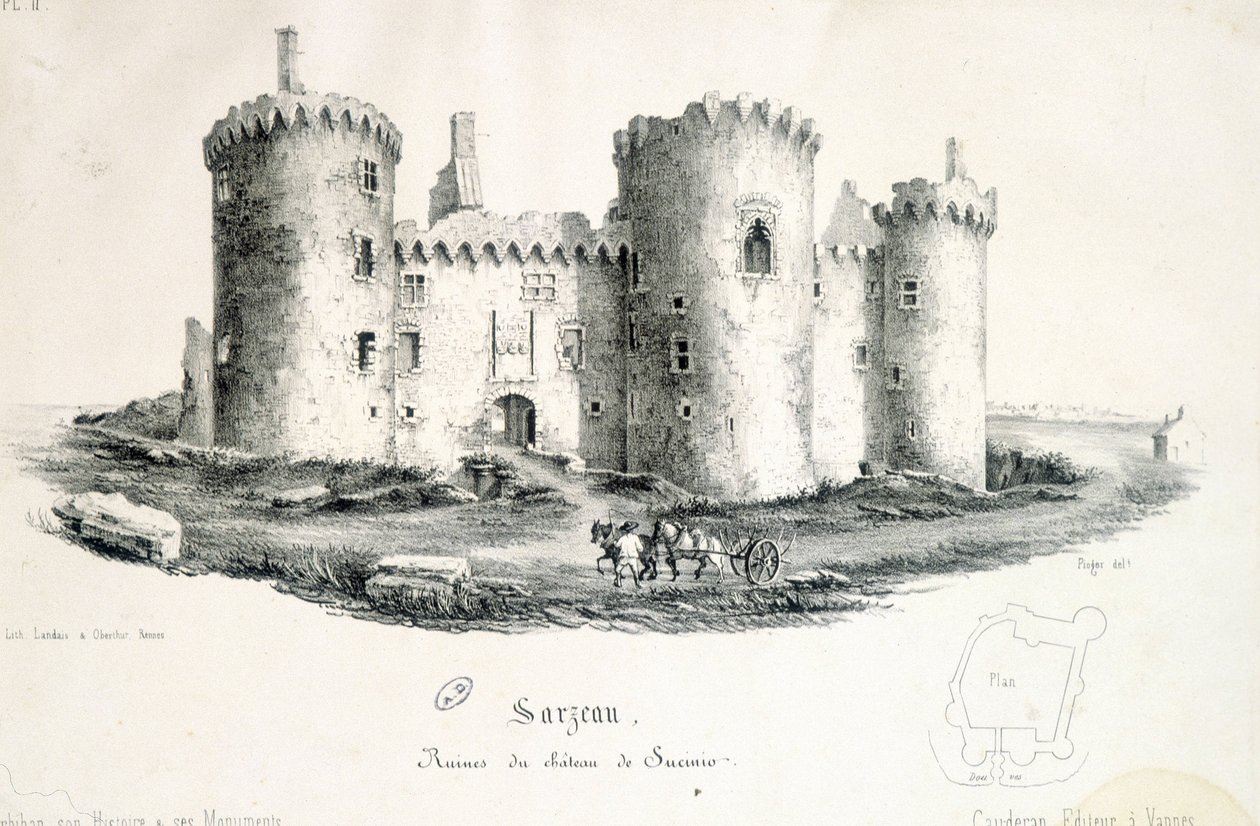 Rovine del castello di Sucinio a Sarzeau (Morbihan) - incisione da Unknown artist