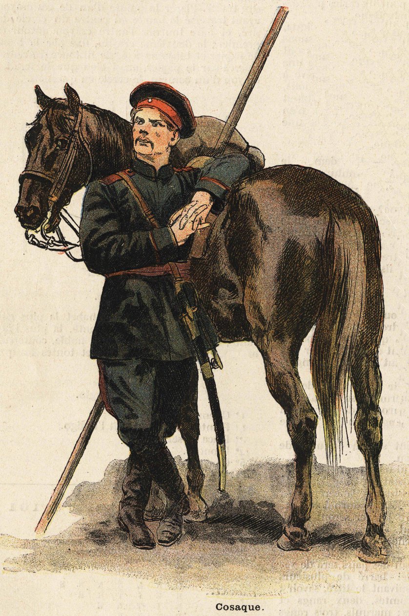 Costume dei cosacchi russi. Incisione del XIX secolo. Collezione Bianchetti. da Unknown artist